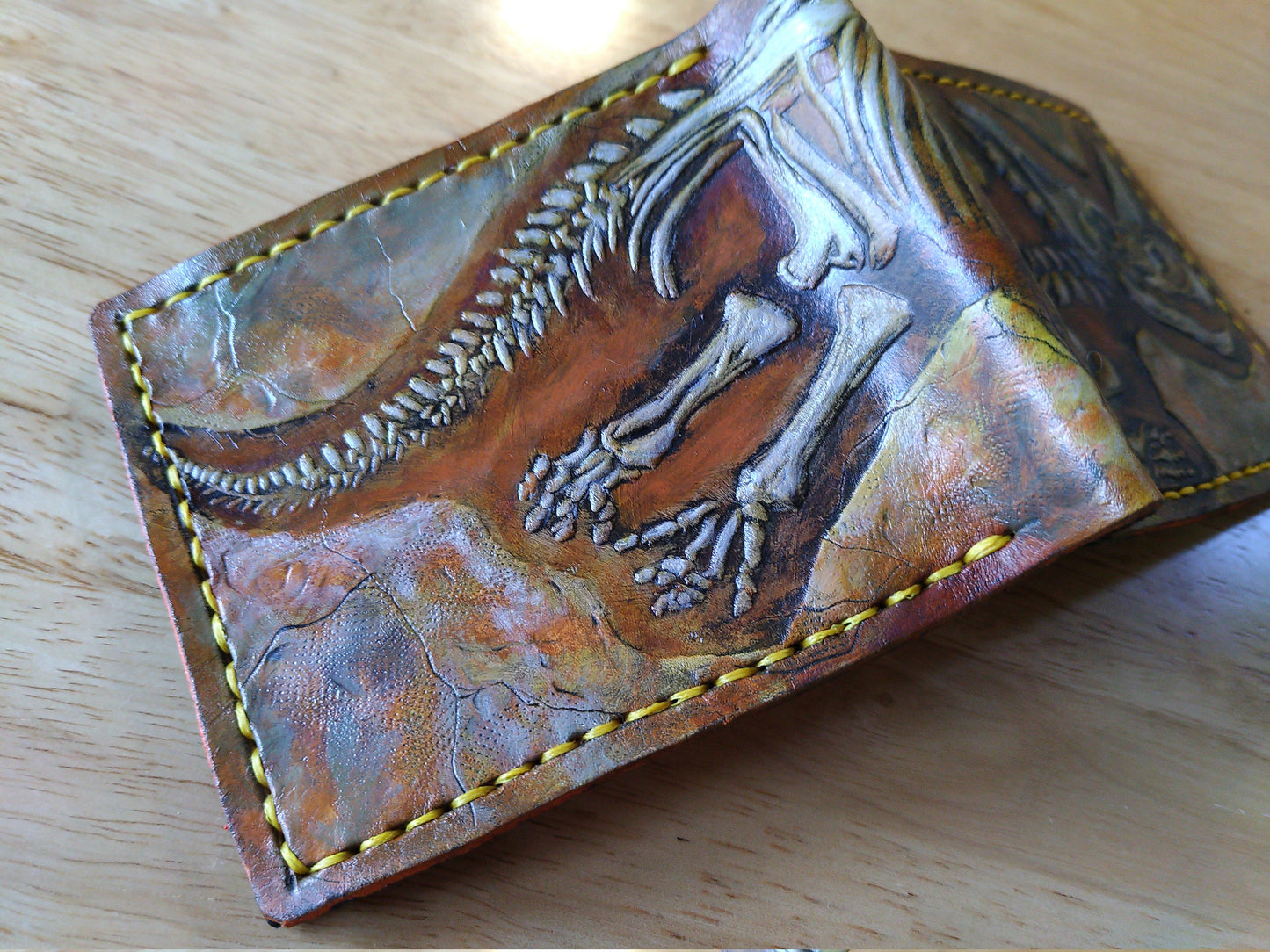 Ceratopsian Fossil - Leather Bifold Wallet - you choose the same as the listing photo or mettalic gold, brown or black for the fossil -