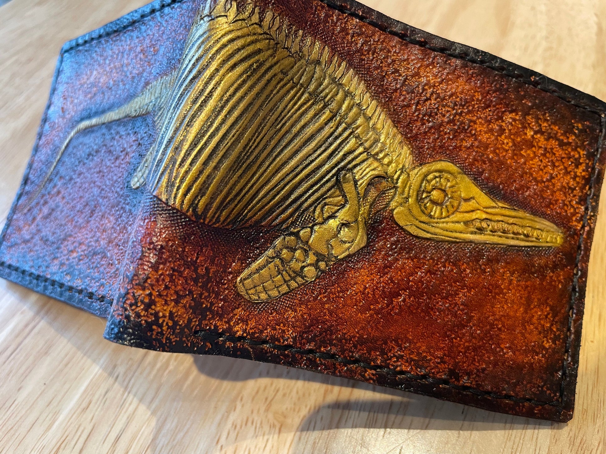 Icthyasaur Fossil gold version - Leather Bifold Wallet -