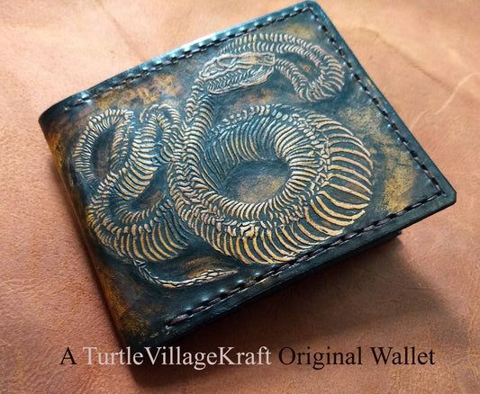 Rattlesnake skeleton Leather Bifold Wallet