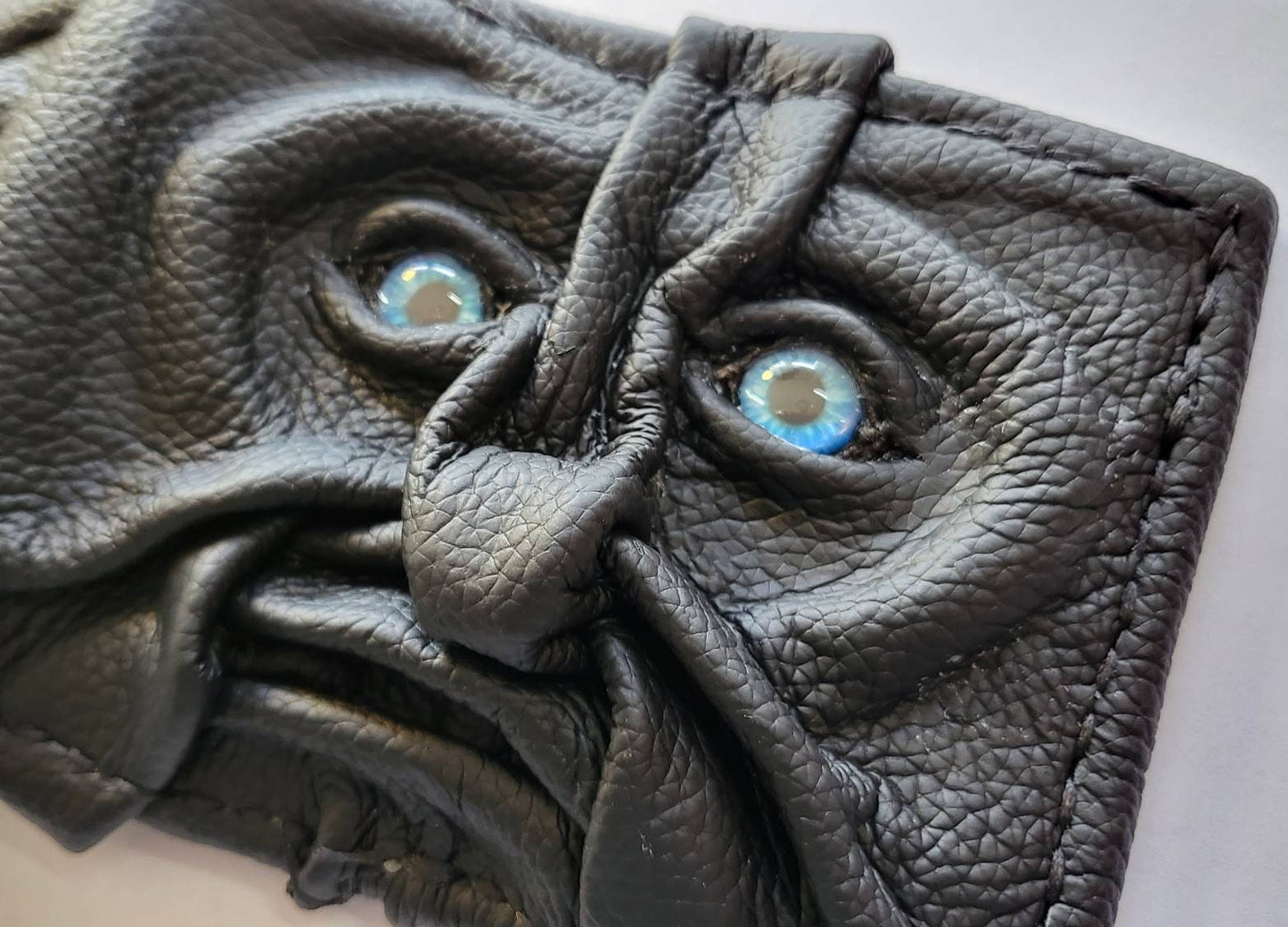 Goblin face- black version - Necromonicon - Oz - demon eyes - monster face - Leather wallet.