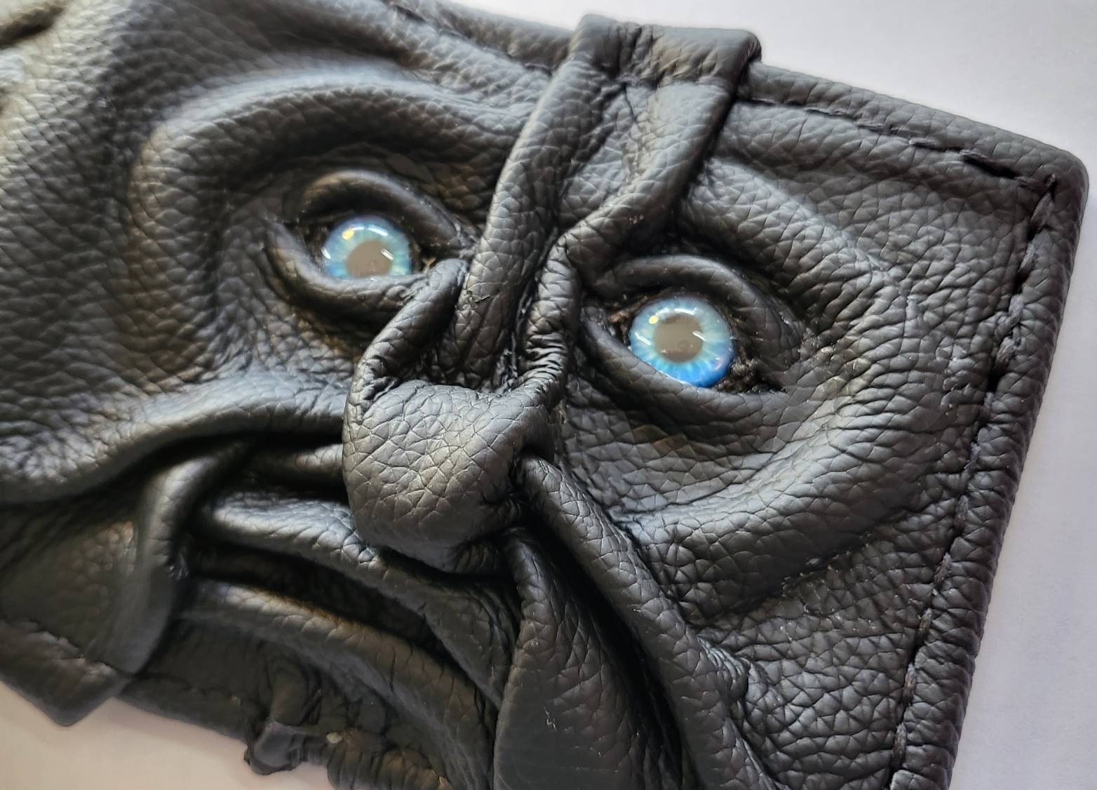 Goblin face- black version - Necromonicon - Oz - demon eyes - monster face - Leather wallet.