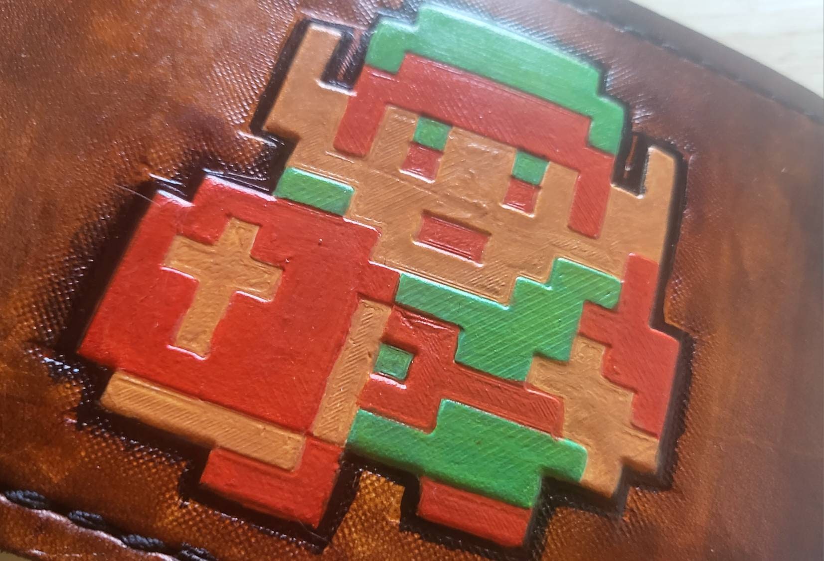 Pixel Link and Heart containers- color version - leather wallet - Leather Bifold Wallet - Handcrafted Legend of Zelda Wallet - Link Wallet