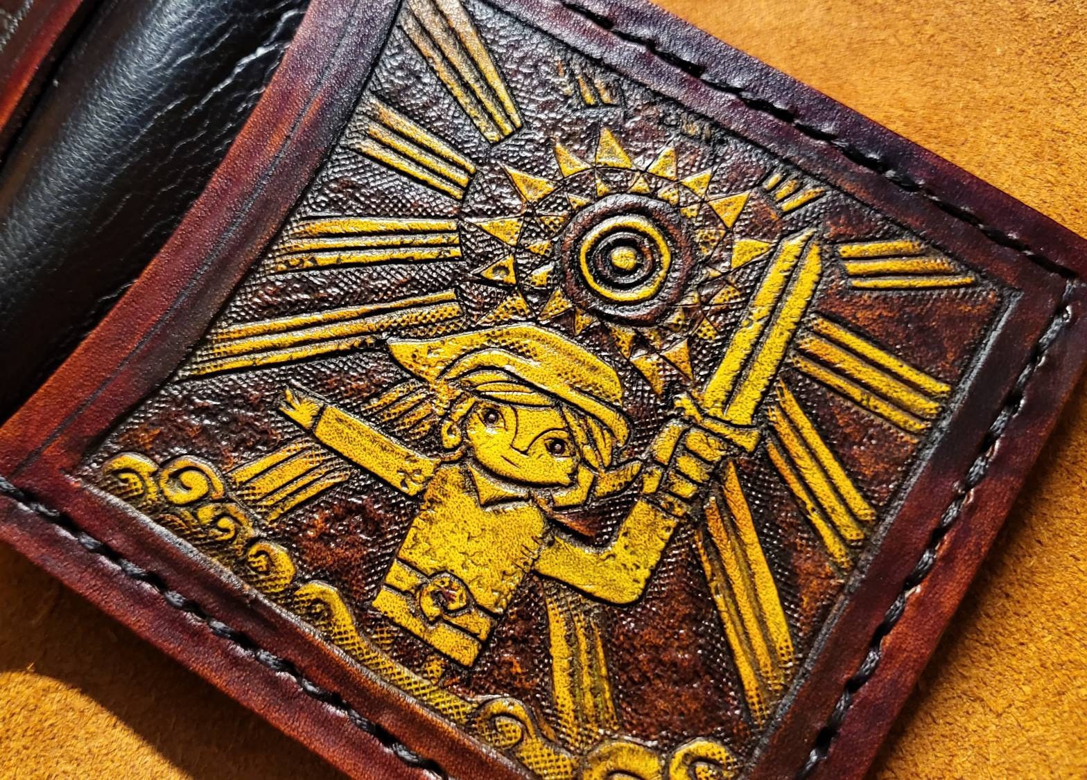 Triforce Pearls leather wallet- Dark Brown and ivory colour - Leather Bifold Wallet - Handcrafted Legend of Zelda Wallet - Link Wallet