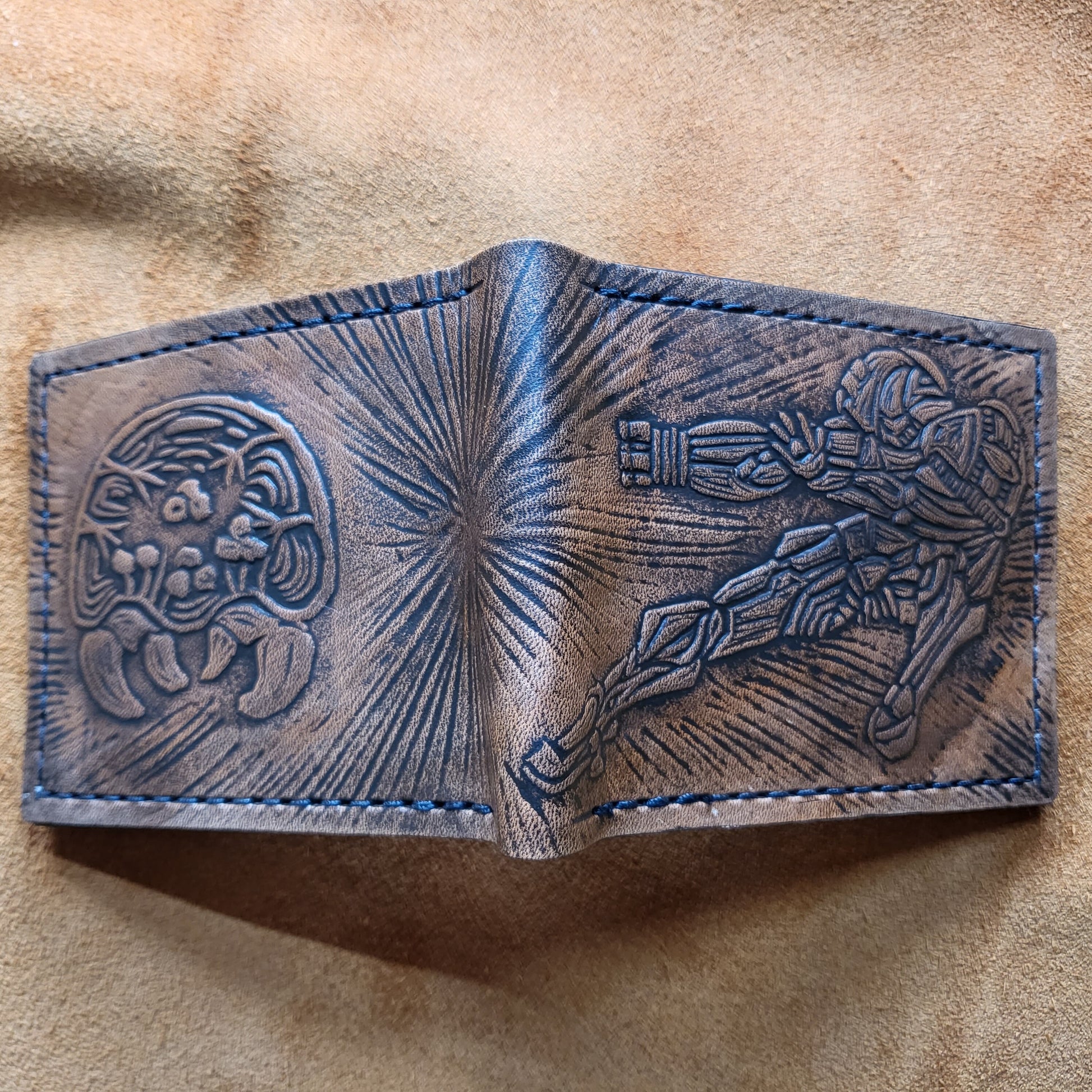 Samus and Metroid - brown version - Leather Bifold Wallet - Handcrafted Wallet -