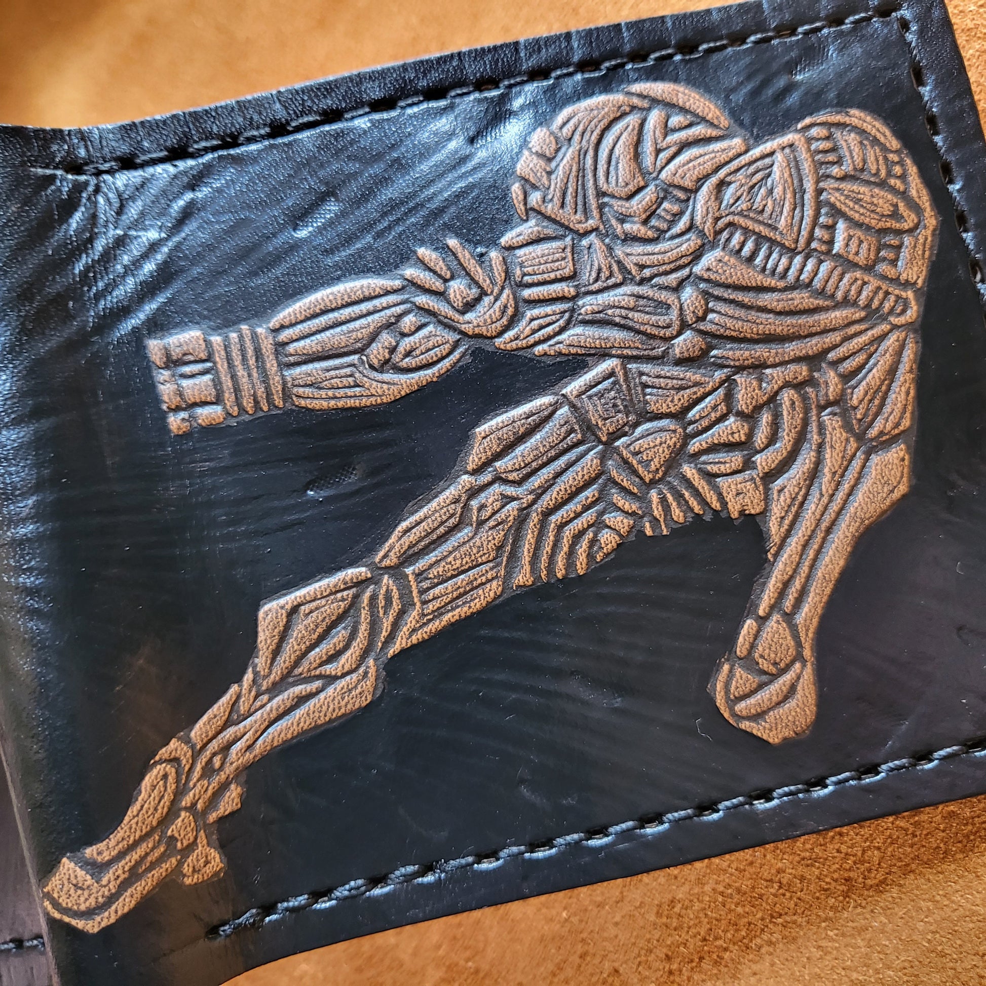 Samus and Metroid - greek pot version - Leather Bifold Wallet - Handcrafted Wallet -