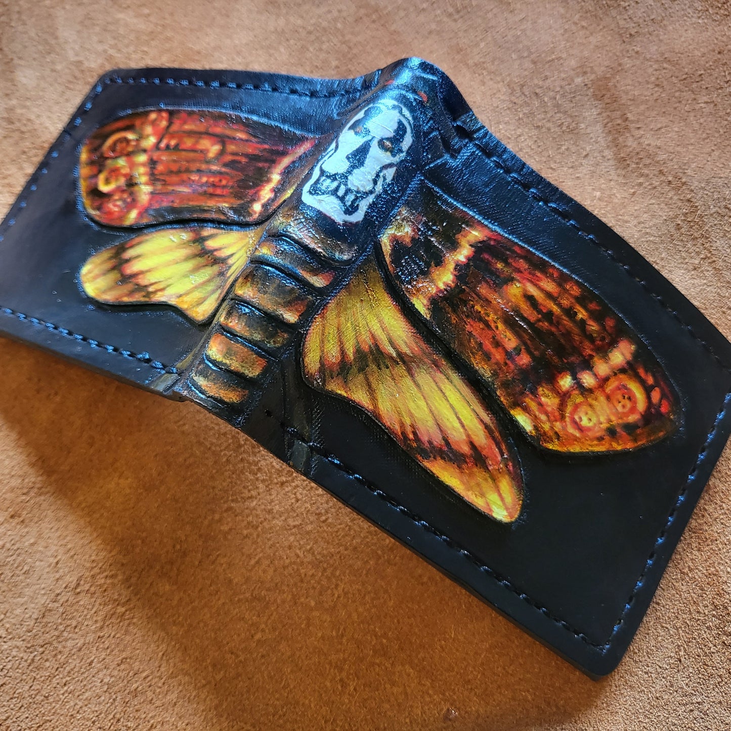 Deaths Head Moth - black version - Leather Bifold Wallet - Handcrafted Wallet -