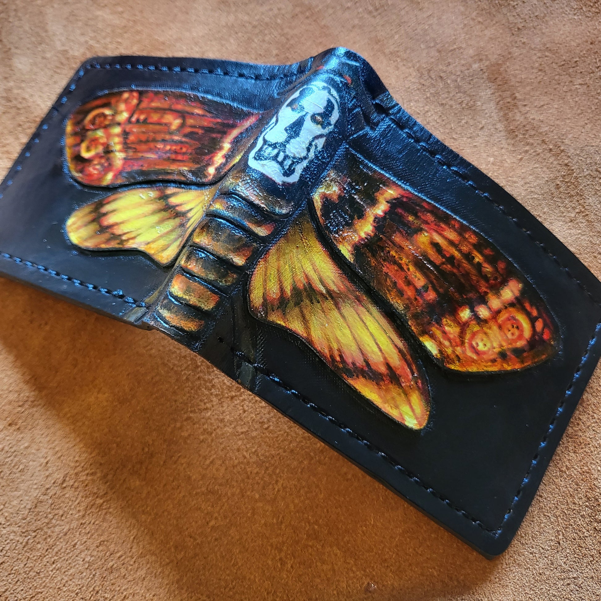 Deaths Head Moth - black version - Leather Bifold Wallet - Handcrafted Wallet -