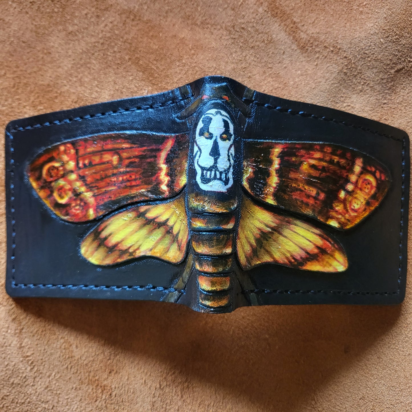 Deaths Head Moth - black version - Leather Bifold Wallet - Handcrafted Wallet -