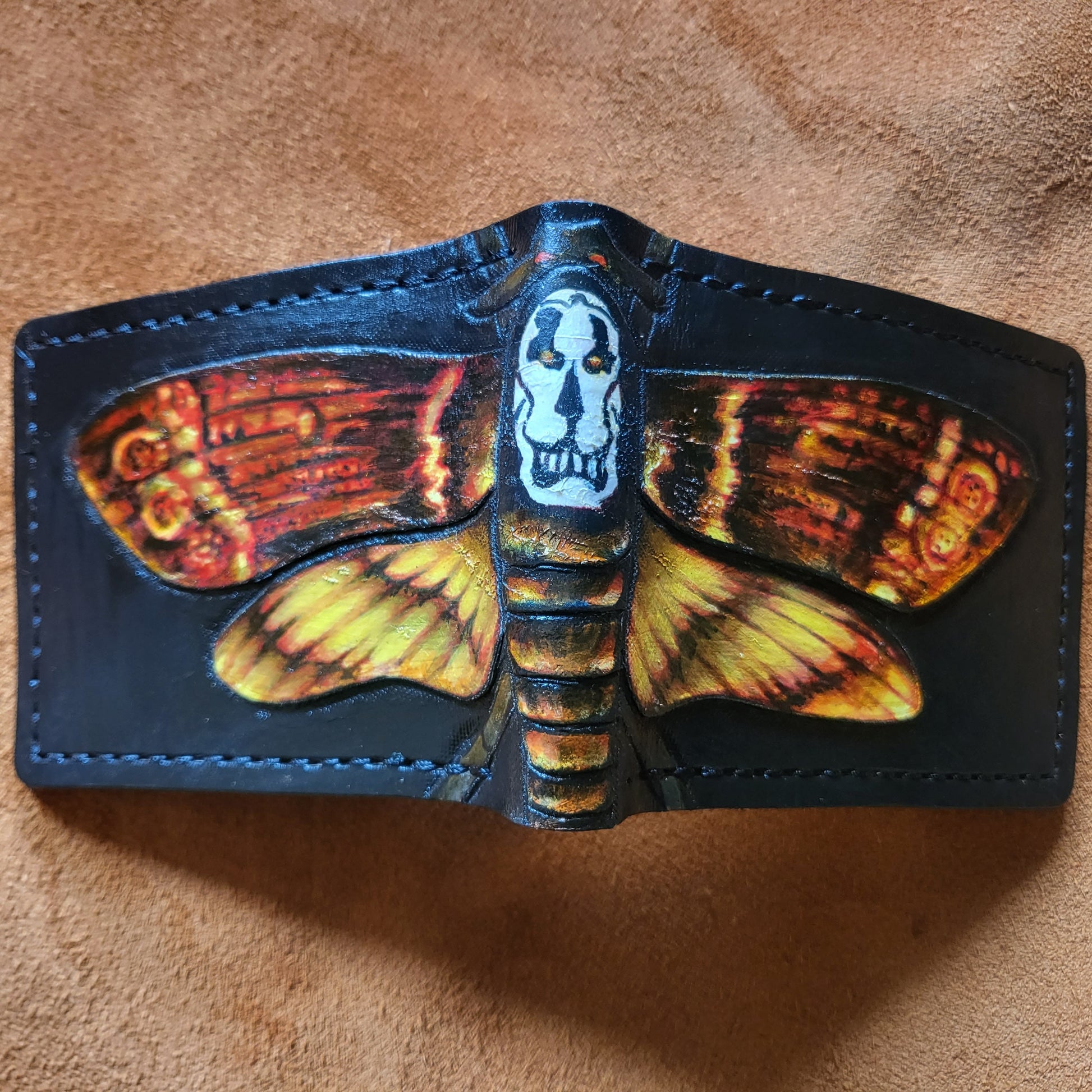 Deaths Head Moth - black version - Leather Bifold Wallet - Handcrafted Wallet -