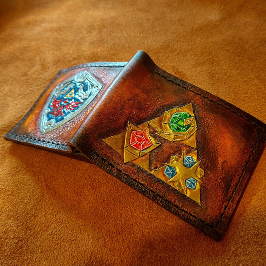 Hyrule Shield and Holy Relics wallet- Leather Bifold Wallet - Handcrafted Legend of Zelda Wallet - Link Wallet