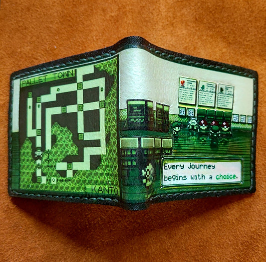 Choose you starter - pokemon red and blue - Leather Bifold Wallet - Handcrafted Wallet -