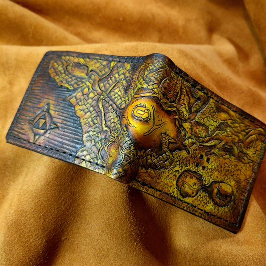 Map of Hyrule leather wallet- Deep Carved Leather Bifold Wallet - Handcrafted Legend of Zelda Wallet - Link Wallet