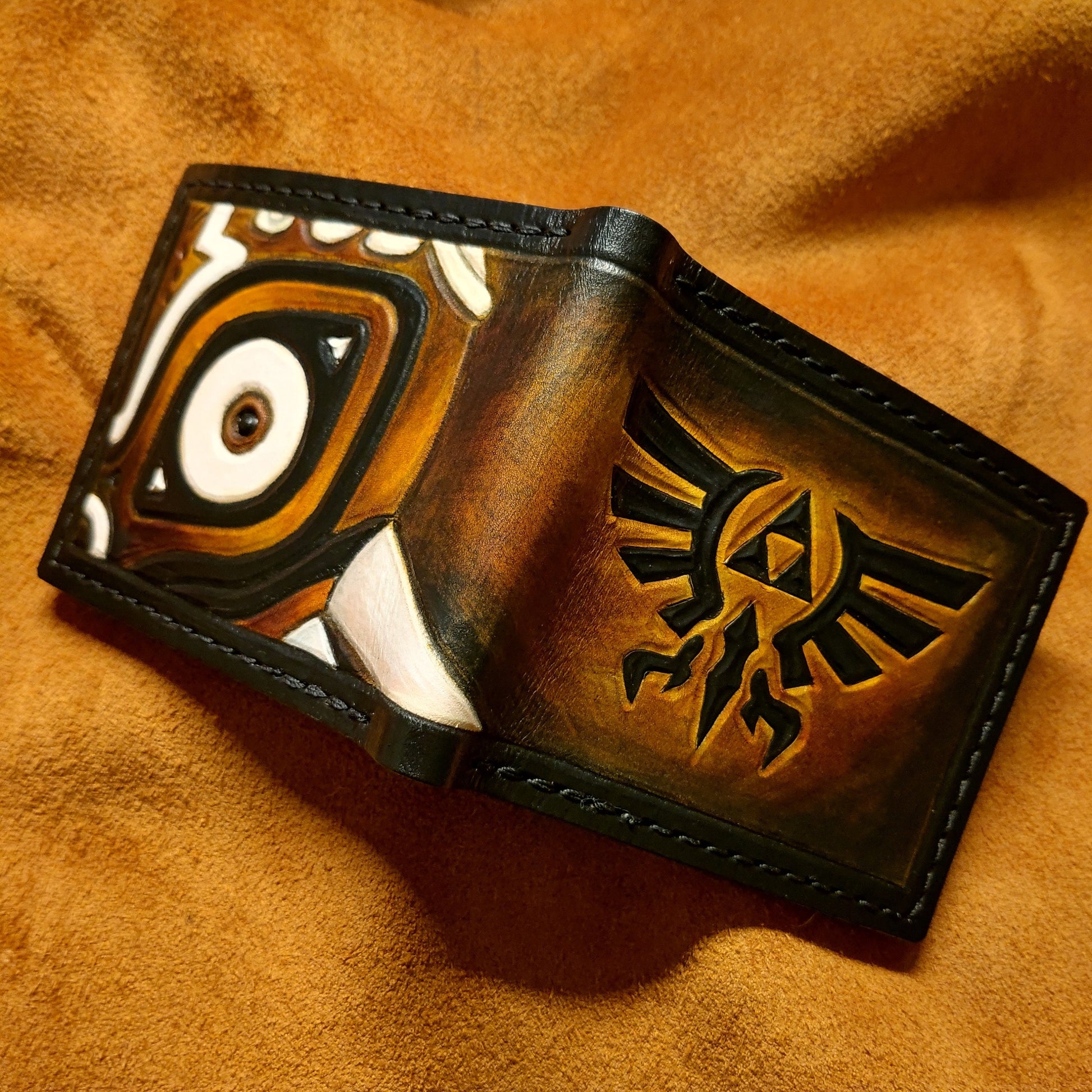 Dark Brown Majora Hyrule leather wallet- Leather Bifold Wallet - Handcrafted Legend of Zelda Wallet - Link Wallet