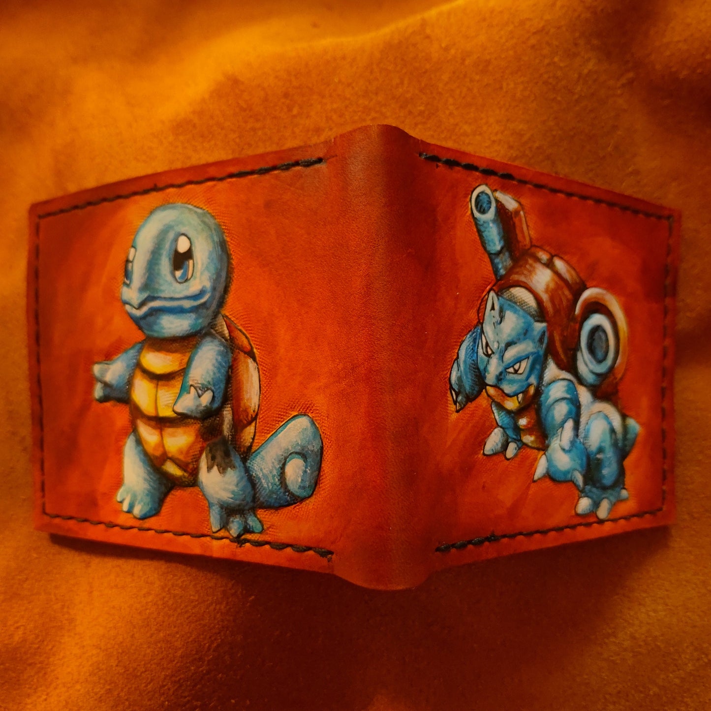 Squirtle and Blastoise - Leather Bifold Wallet - Handcrafted Wallet -