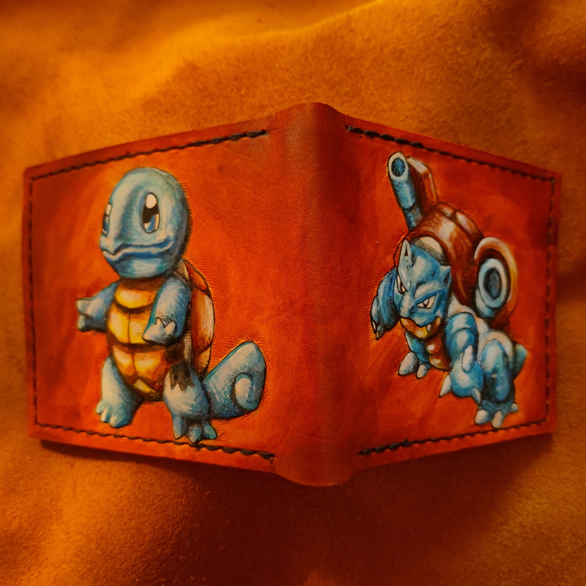 Squirtle and Blastoise - Leather Bifold Wallet - Handcrafted Wallet -