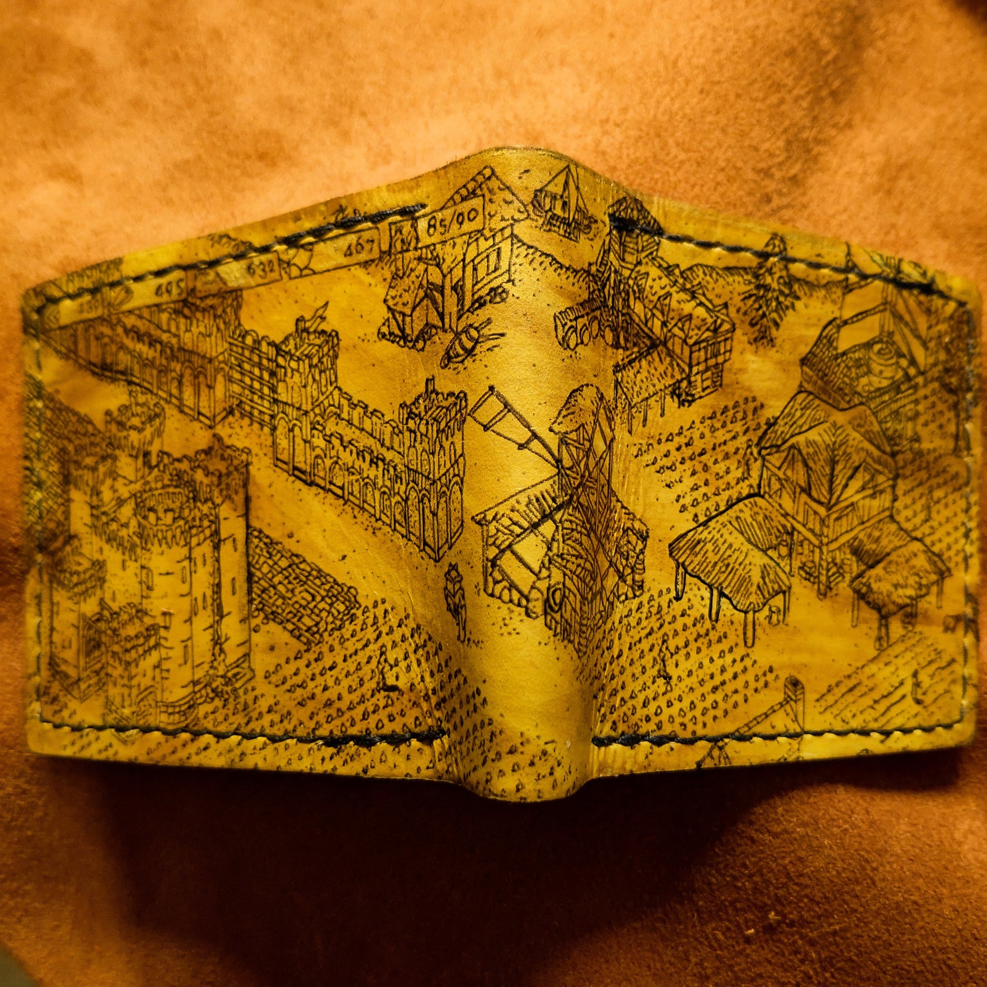 Age Of Empires leather wallet- Yellow line art version - Leather Bifold Wallet - Handcrafted Wallet - isometric