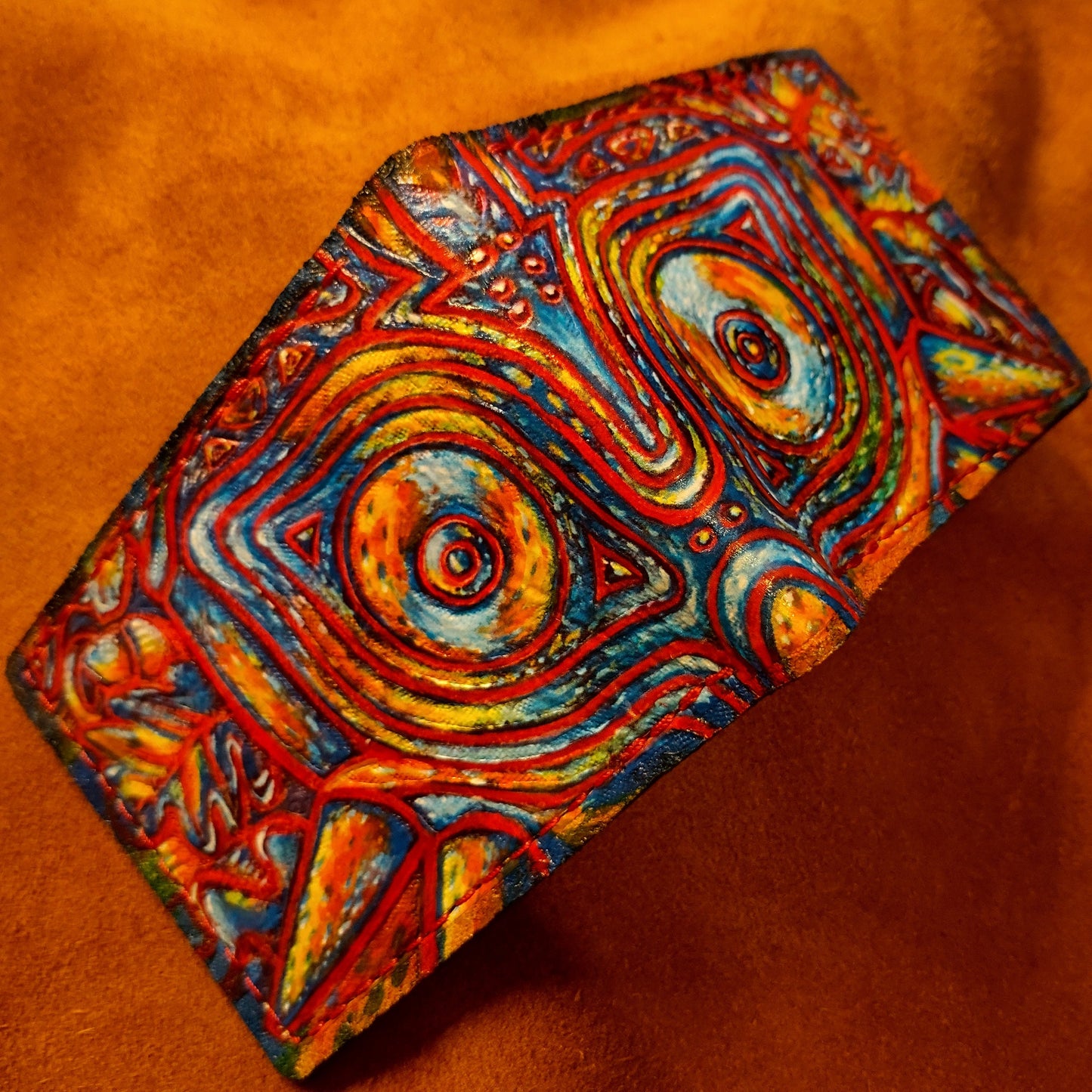 Radiant Majora mask leather wallet- Leather Bifold Wallet - Handcrafted Legend of Zelda Wallet - Link Wallet