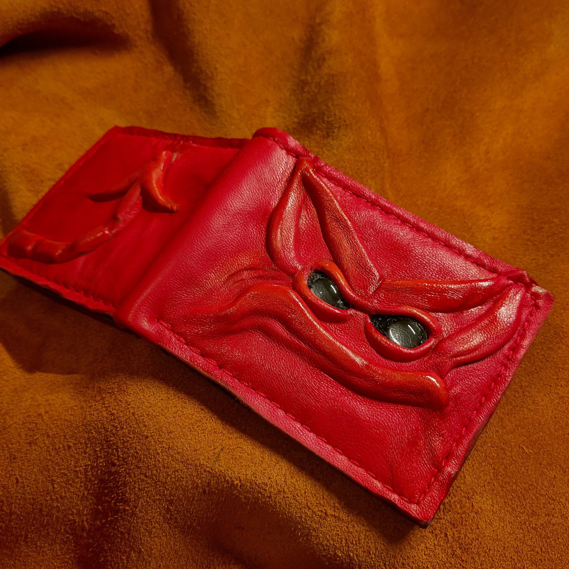 Red Devil Leather wallet- Necromonicon - Oz - demon eyes - wallet.