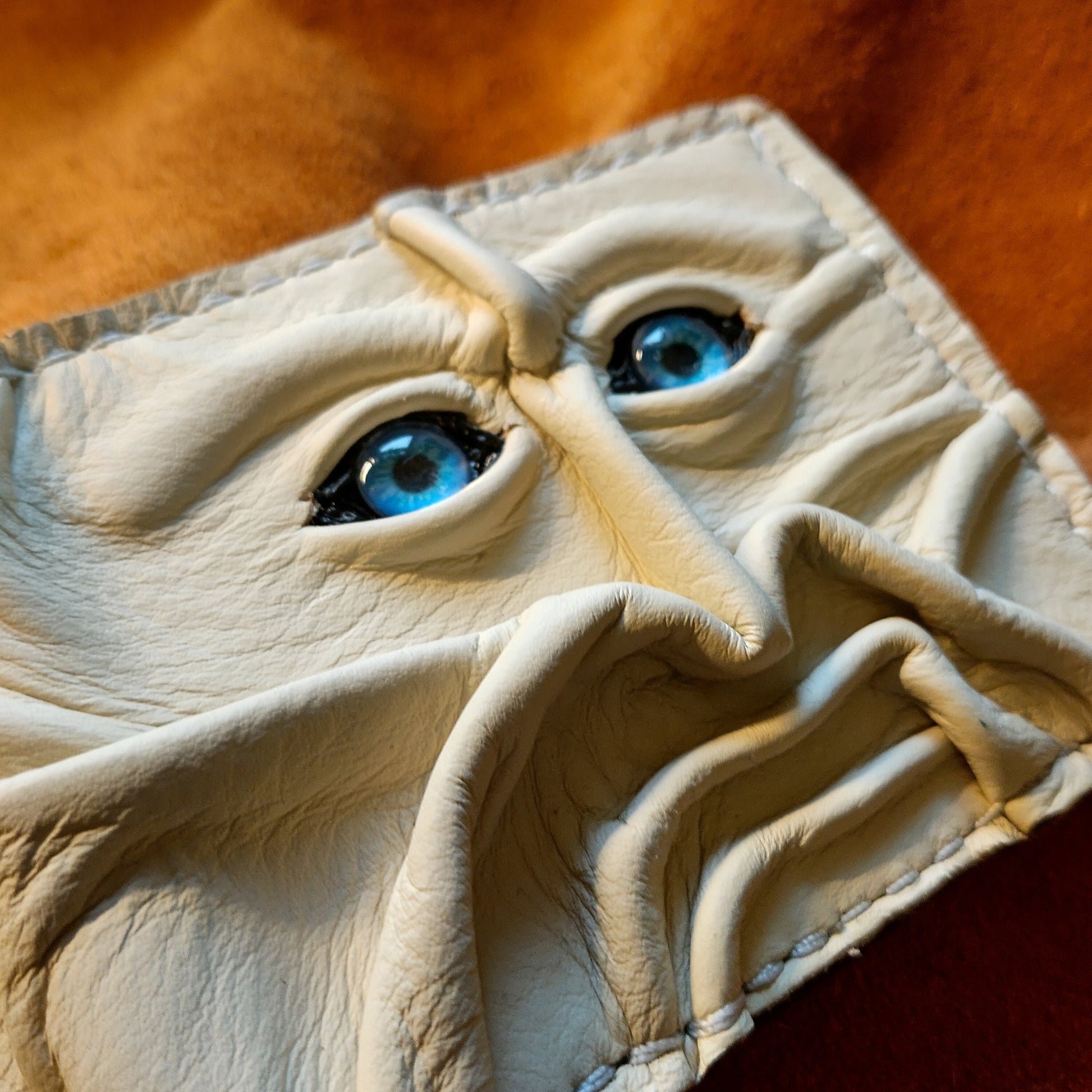 Gnome King Cream Monster Face - Necromonicon - Oz - demon eyes - Leather wallet.