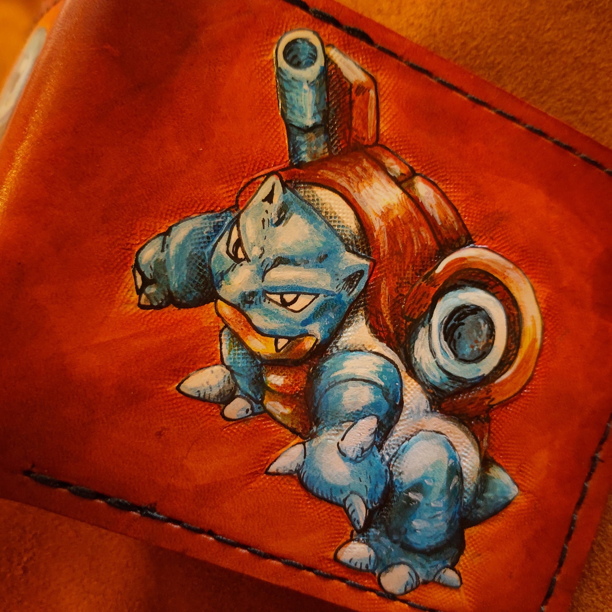 Squirtle and Blastoise - Leather Bifold Wallet - Handcrafted Wallet -