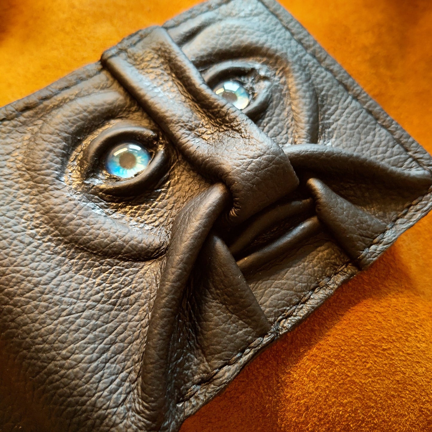 Goblin face- black version - Necromonicon - Oz - demon eyes - monster face - Leather wallet.