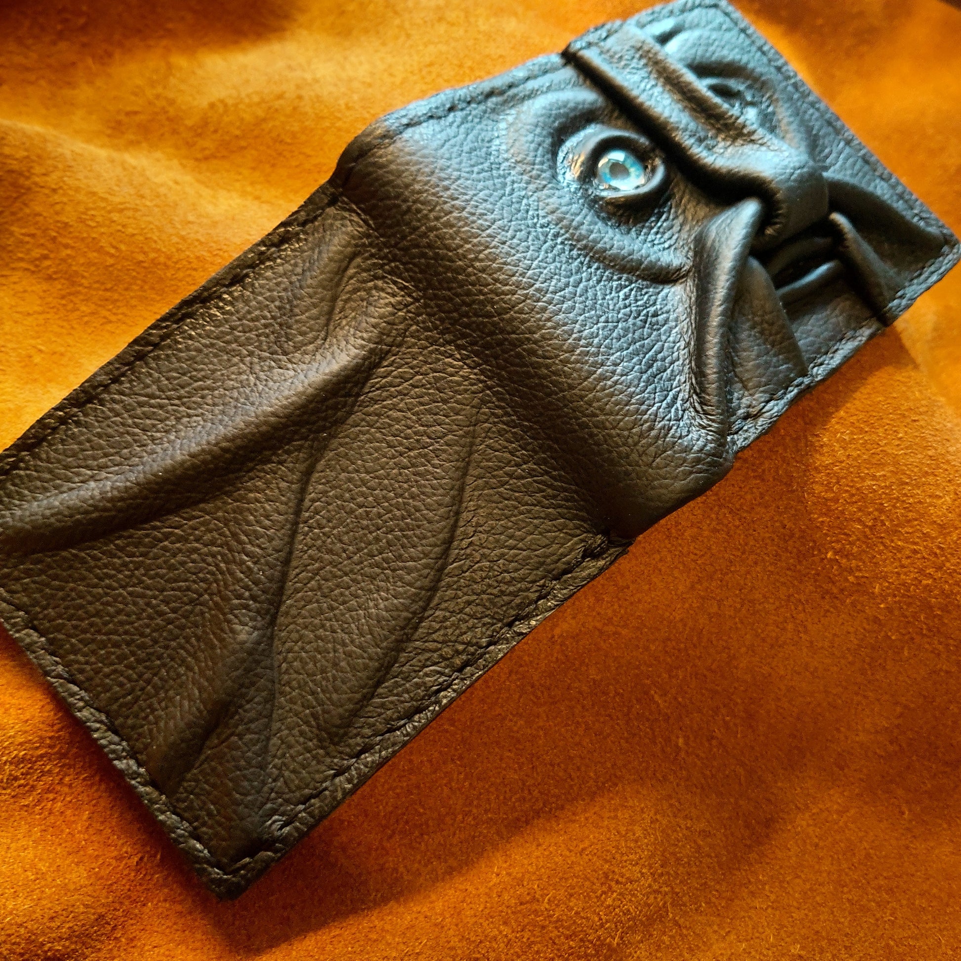 Goblin face- black version - Necromonicon - Oz - demon eyes - monster face - Leather wallet.