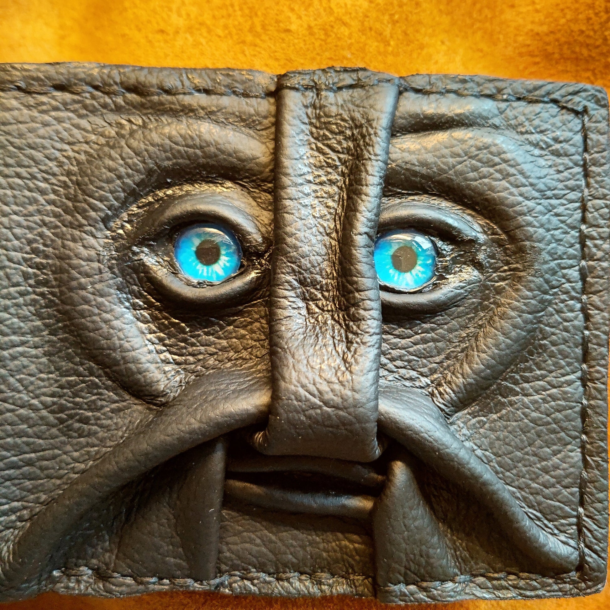 Goblin face- black version - Necromonicon - Oz - demon eyes - monster face - Leather wallet.