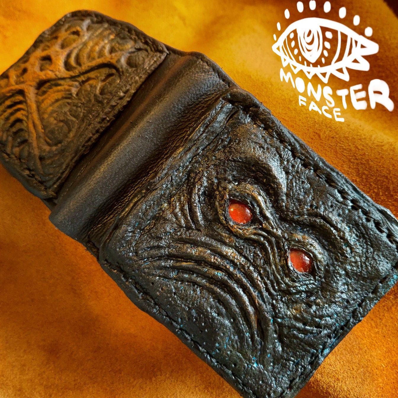 Monster face - Demon red eyes wallet- Necromonicon - Oz - demon eyes - wallet.