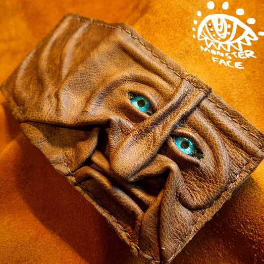 Monster face - crackled brown version - Necromonicon - Oz - demon eyes - monster face - Leather wallet.