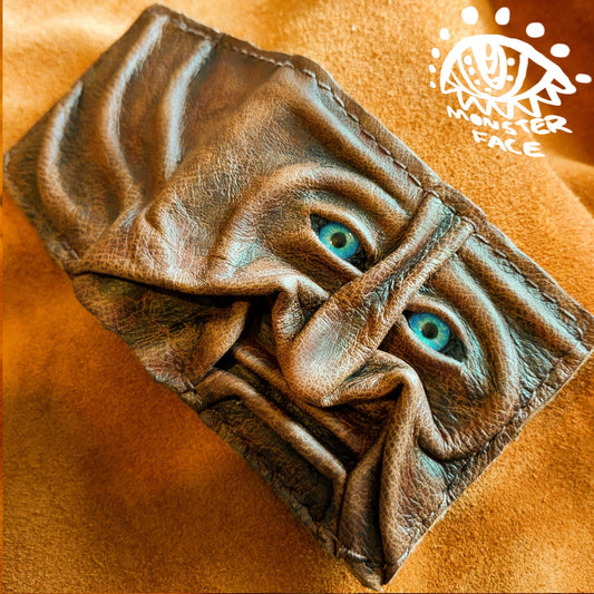 Gnome King - brown version - Necromonicon - Oz - demon eyes - monster face - Leather wallet.