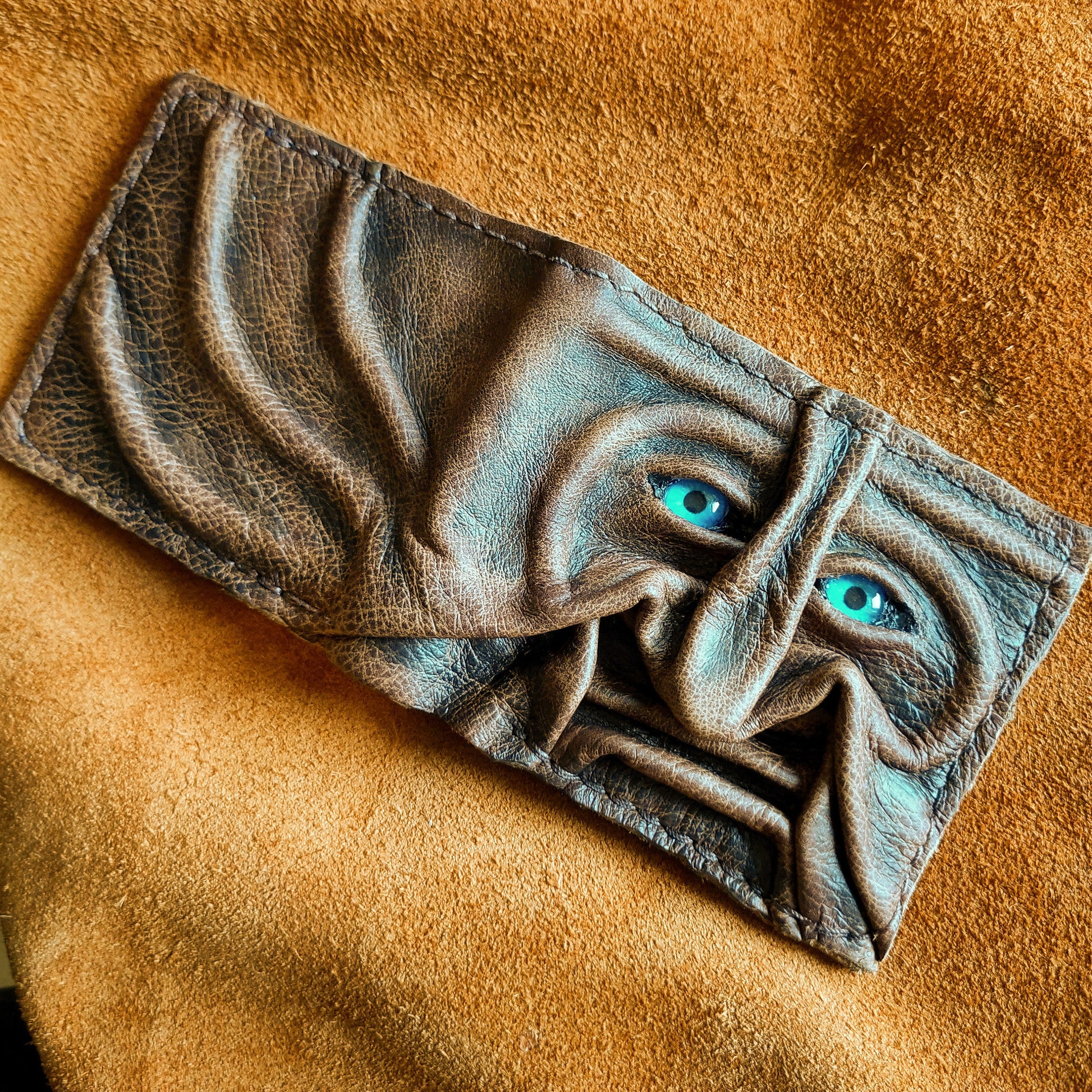 Gnome King - brown version - Necromonicon - Oz - demon eyes - monster face - Leather wallet.