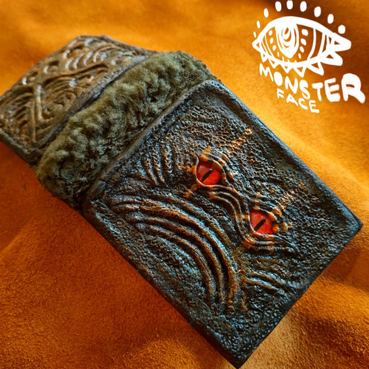 Monster face - Green Troll Fur wallet- Necromonicon - Oz - demon eyes - wallet.