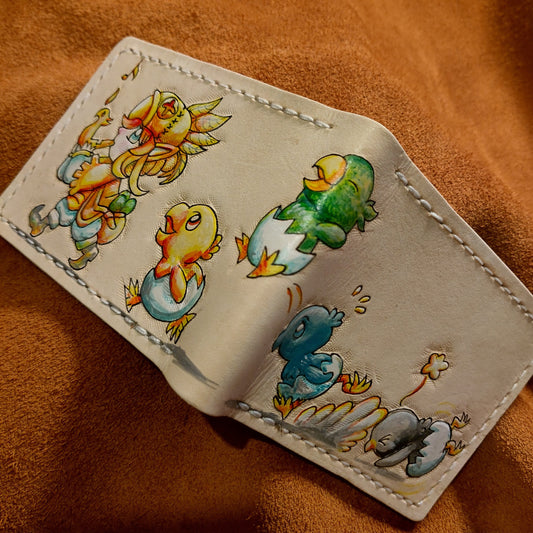 Chocobo Chick march - Tan Leather Bifold Wallet - Handcrafted Final Fantasy inspired Wallet - baby
