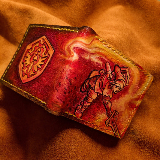 Brown powered up Sword - Soft leather wallet- Leather Bifold Wallet - Handcrafted Legend of Zelda Wallet - Link Wallet