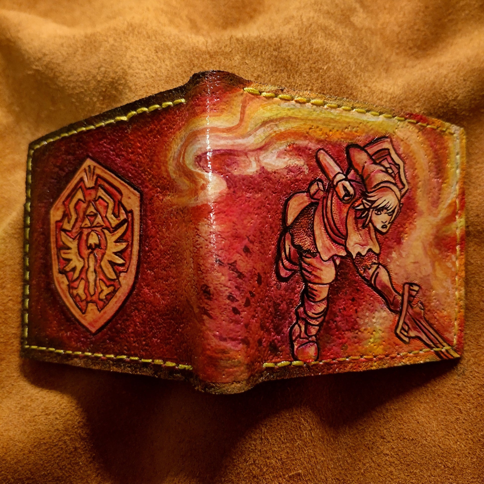 Brown powered up Sword - Soft leather wallet- Leather Bifold Wallet - Handcrafted Legend of Zelda Wallet - Link Wallet