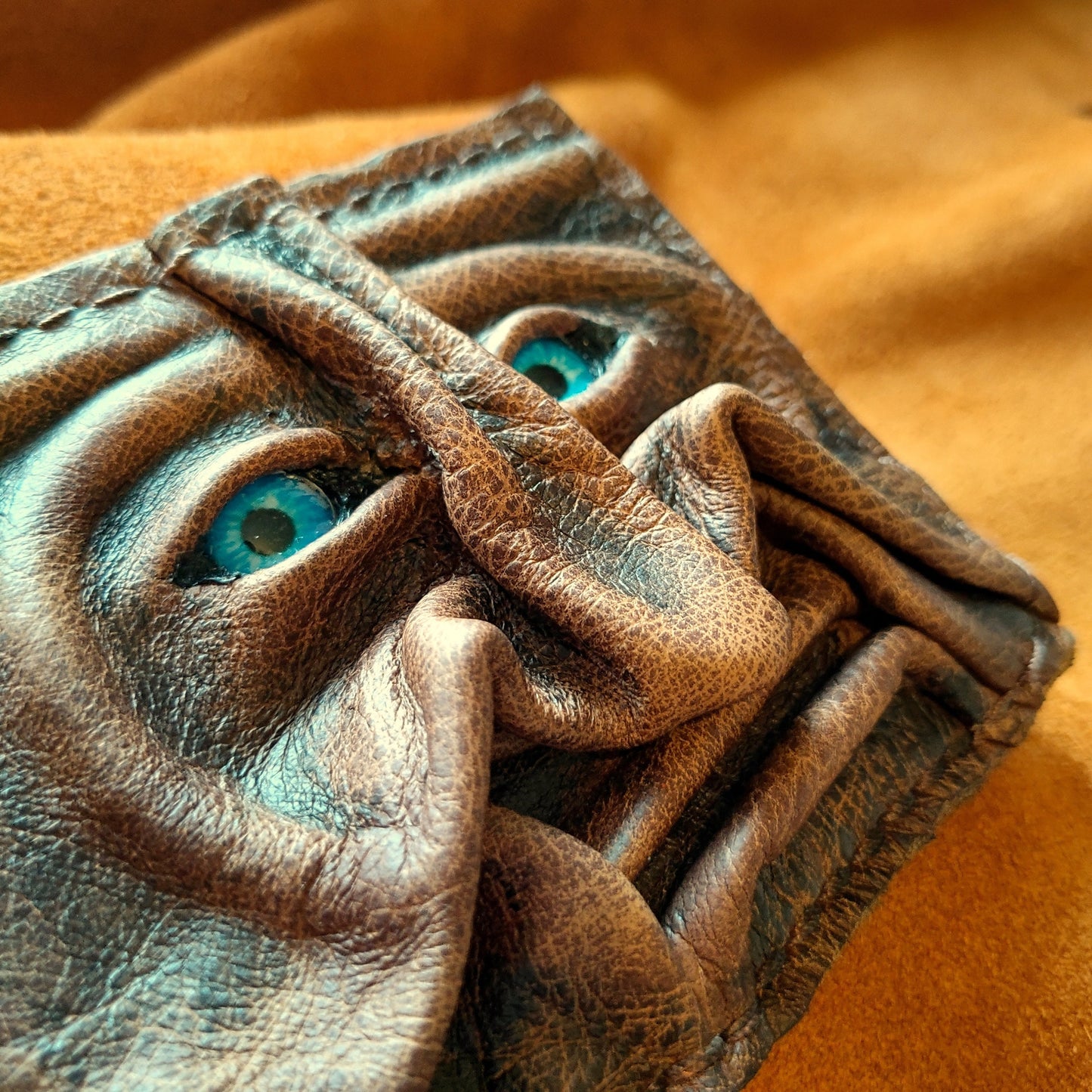 Gnome King - brown version - Necromonicon - Oz - demon eyes - monster face - Leather wallet.