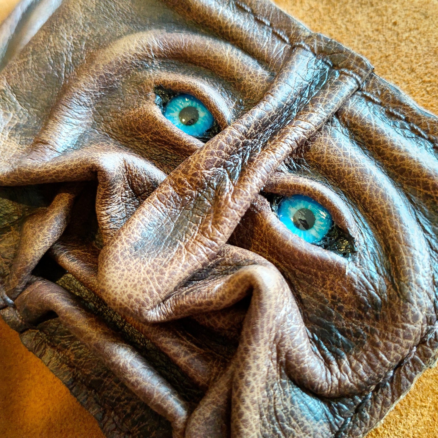 Gnome King - brown version - Necromonicon - Oz - demon eyes - monster face - Leather wallet.