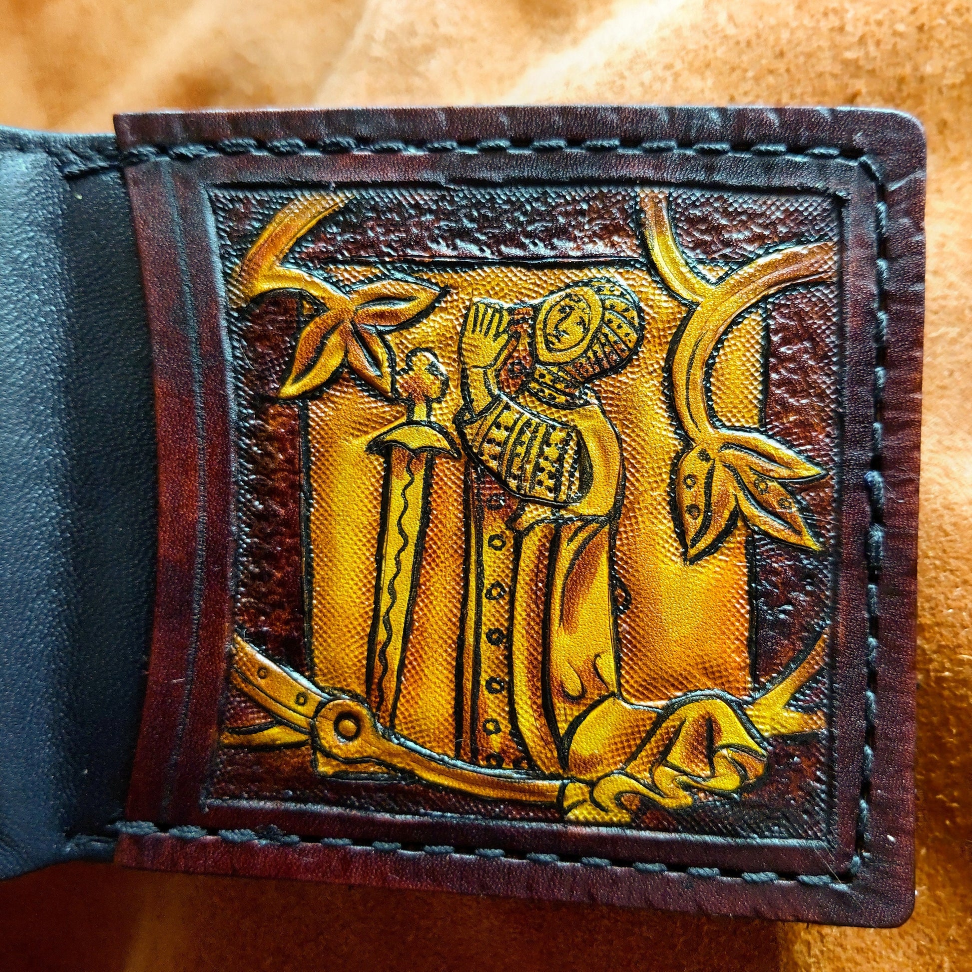 Marginalia medieval knights - leather wallet- Dark Brown and ivory colour - Leather Bifold Wallet - Handcrafted