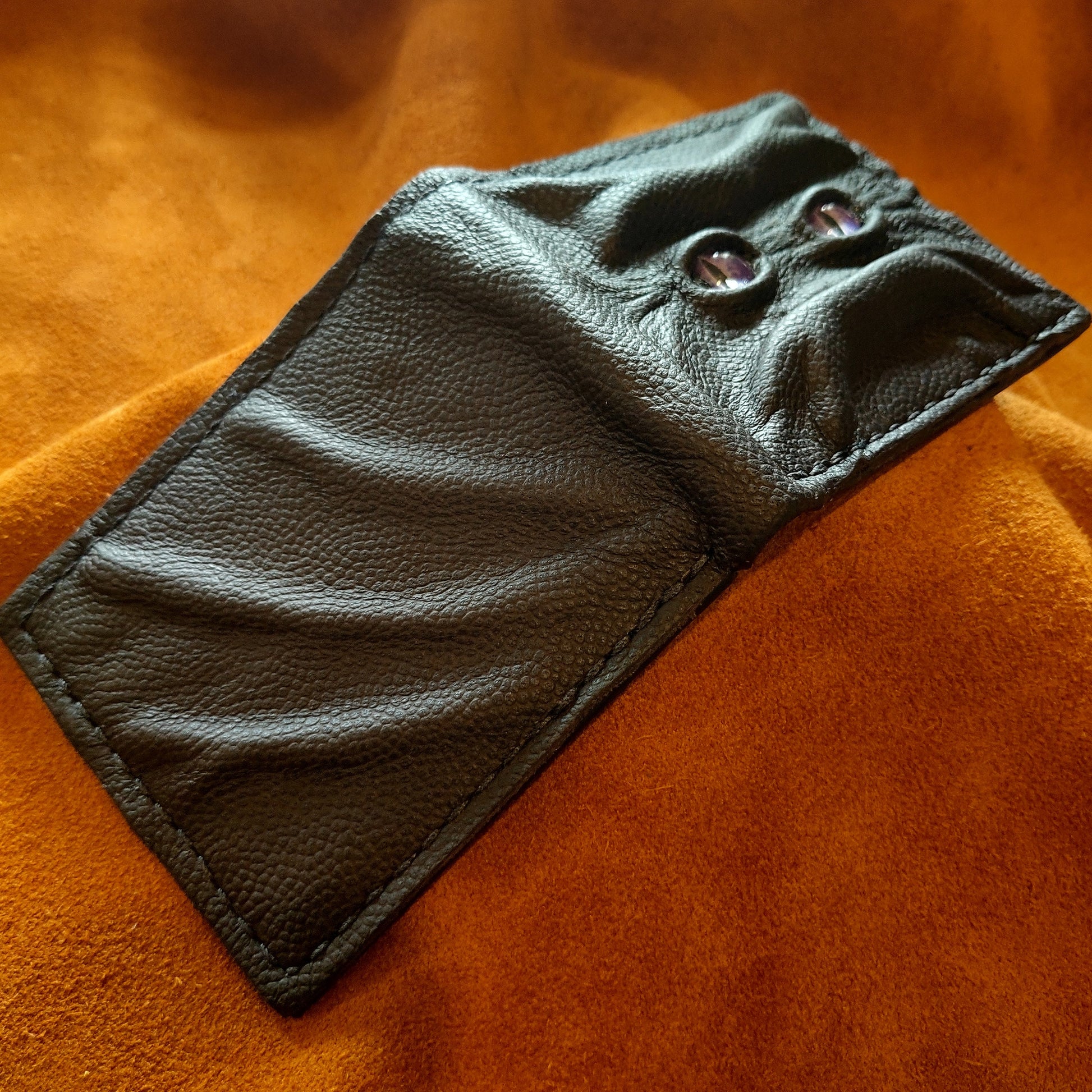 Purple eyes Grumpy Schmuggle face leather wallet - Necromonicon - demon eyes - Leather wallet.