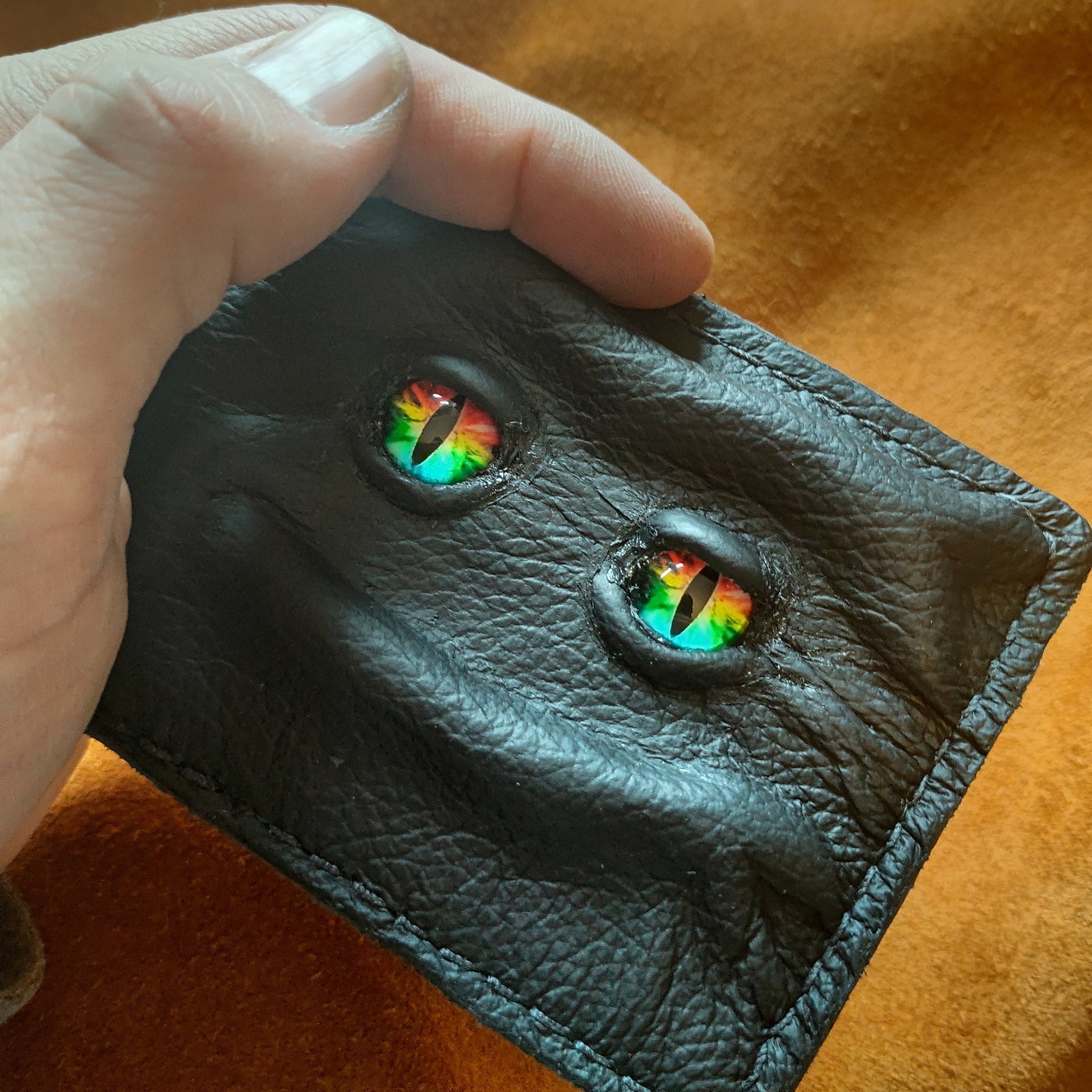 Enderman eyes - Rainbow Eye Shmuggle face - Necromonicon - demon eyes - Leather wallet.