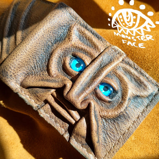 Cat ear Schmuggle wallet- brown version - monster face - Necromonicon - Oz - demon eyes -Leather wallet.