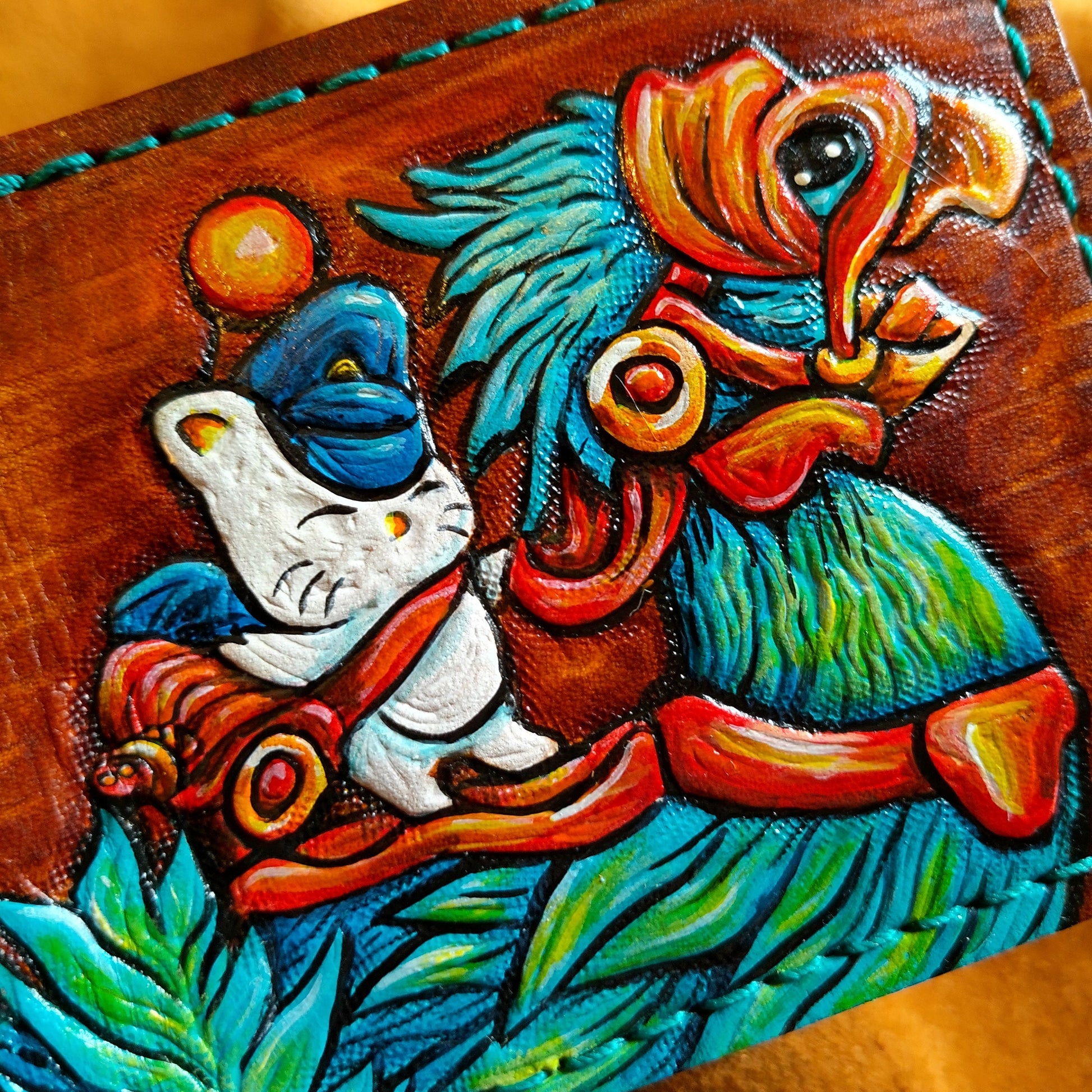 Chocobo and baby, Mog and moogle messenger - meadow green - Handcrafted Final Fantasy 14 inspired Wallet -