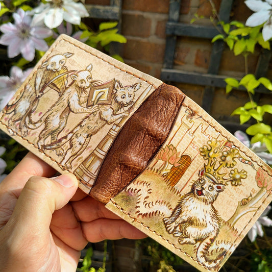 Song of the Cat King - Marginalia medieval - leather wallet- Dark Brown and ivory colour - Leather Bifold Wallet - Handcrafted