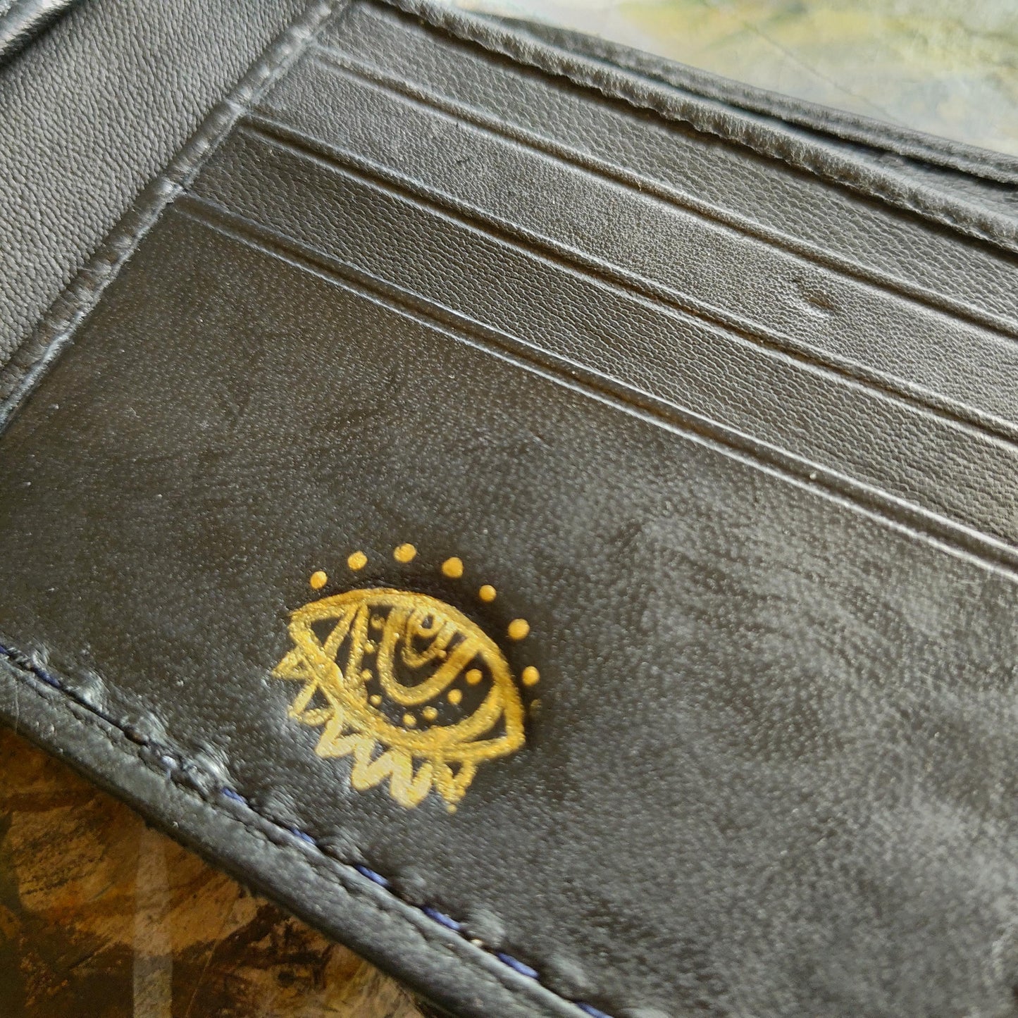 Green eyed monster leather wallet version 2 - Necromonicon - demon eyes - Leather wallet.