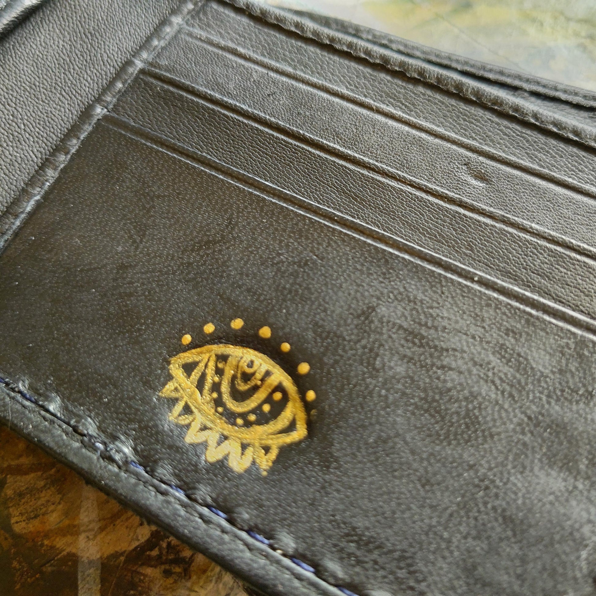 Green eyed monster leather wallet version 2 - Necromonicon - demon eyes - Leather wallet.