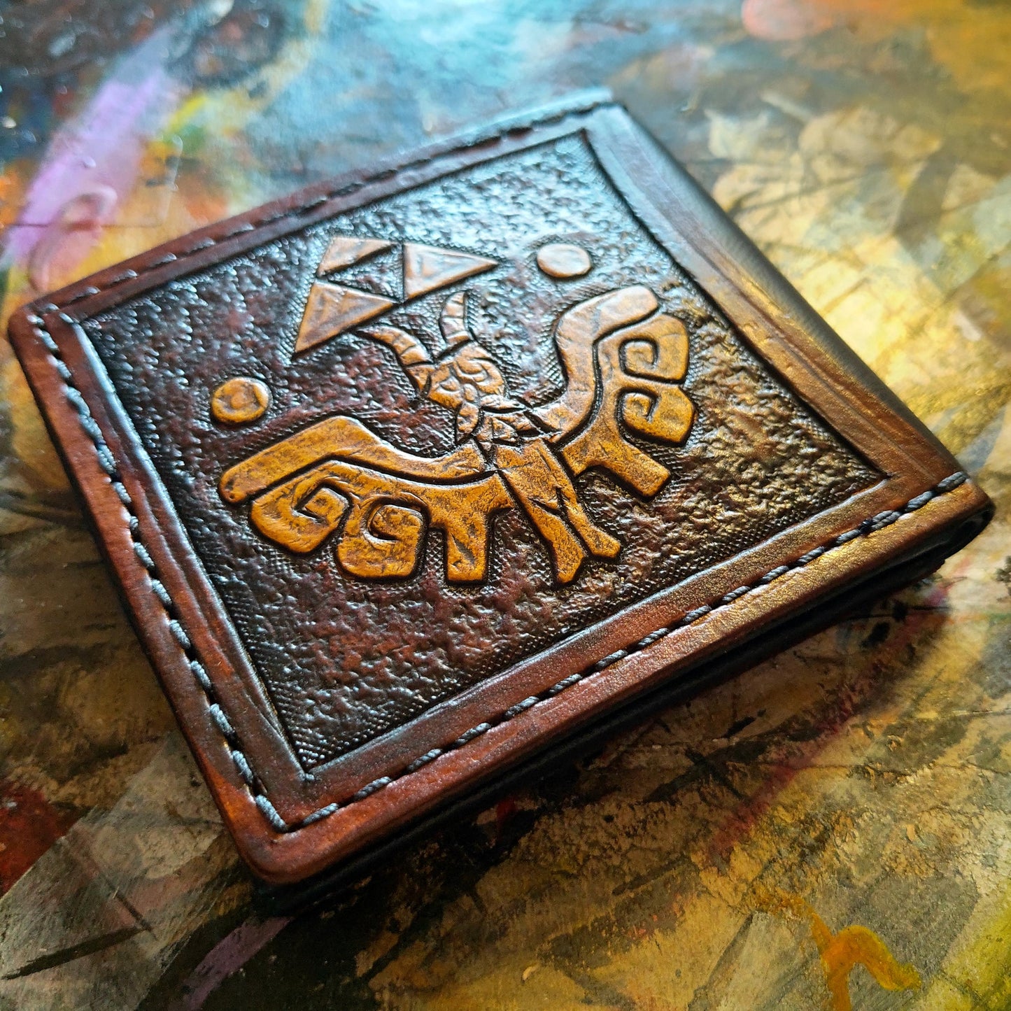 Wind Waker leather wallet- Dark Brown and ivory colour - Leather Bifold Wallet - Handcrafted Legend of Zelda Wallet - Link Wallet