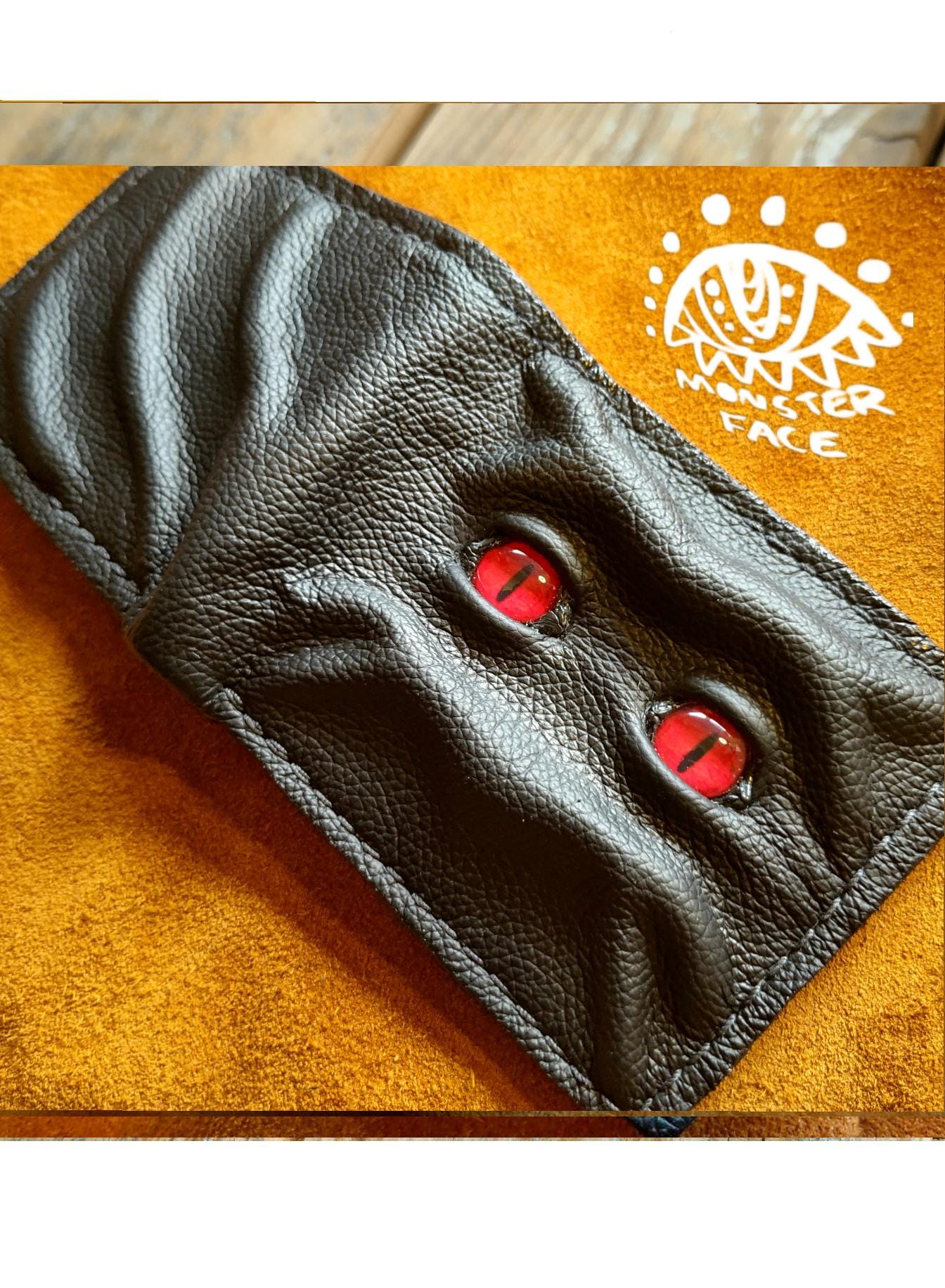 Set of two Red eyes Grumpy and Happy Schmuggle face leather wallet - Necromonicon - demon eyes - Leather wallet.