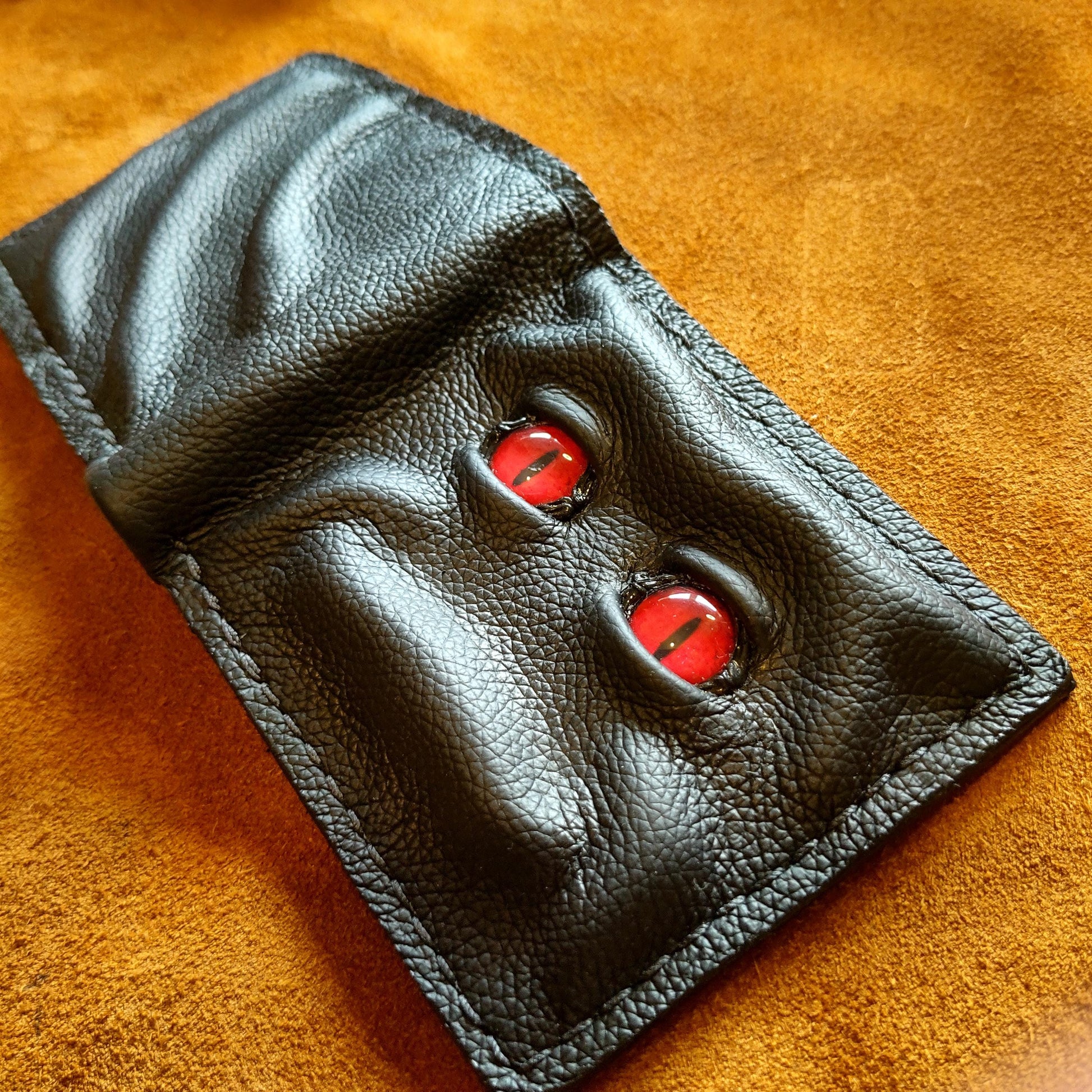 Set of two Red eyes Grumpy and Happy Schmuggle face leather wallet - Necromonicon - demon eyes - Leather wallet.