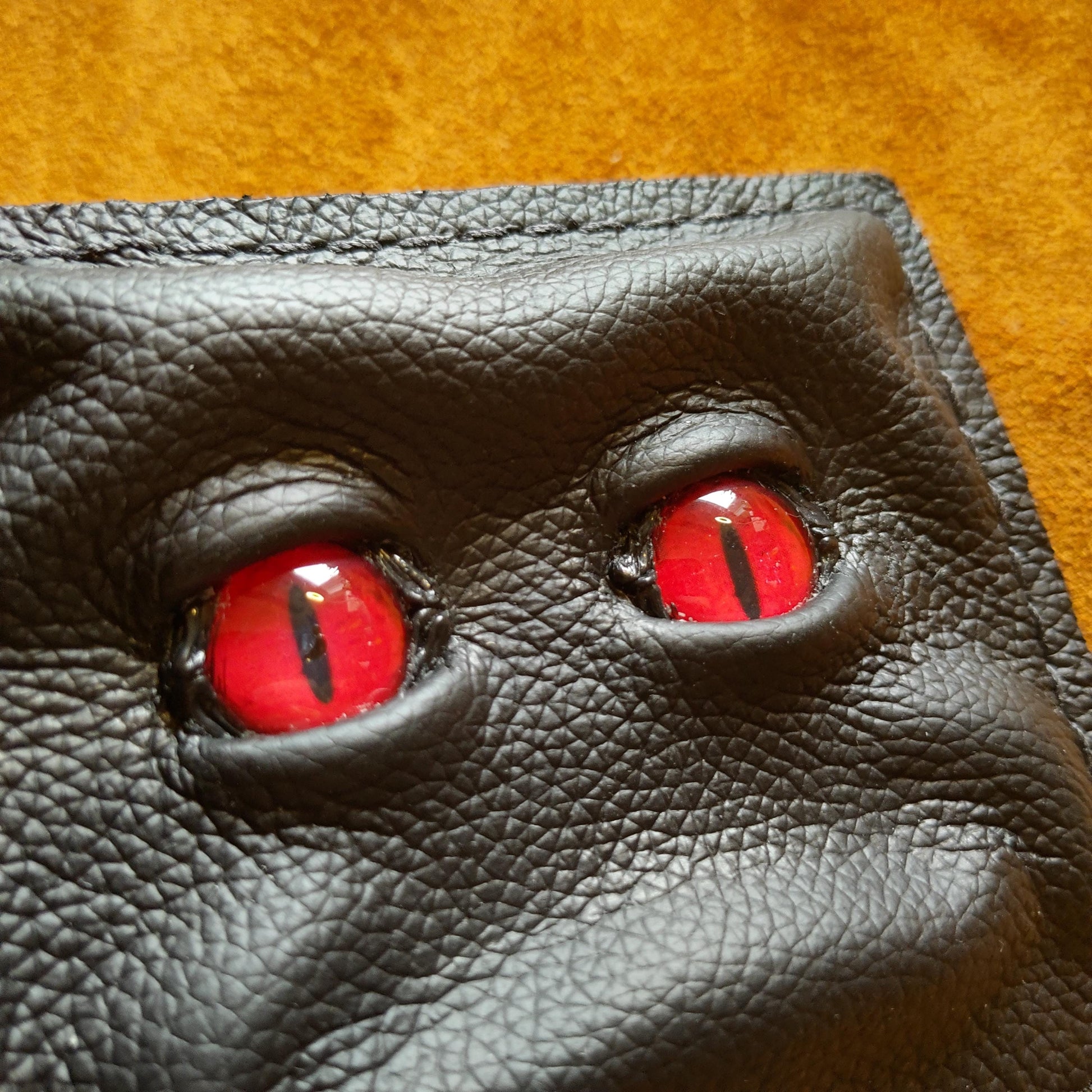 Set of two Red eyes Grumpy and Happy Schmuggle face leather wallet - Necromonicon - demon eyes - Leather wallet.