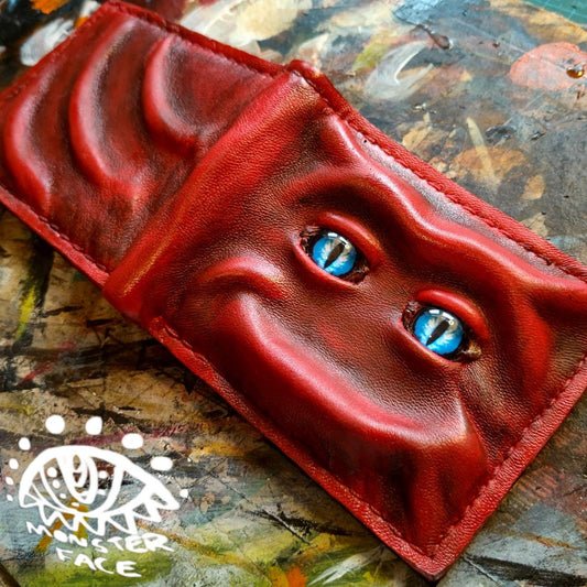 Enderman eyes - Red brown version - Shmuggle face - Necromonicon - demon eyes - Leather wallet.